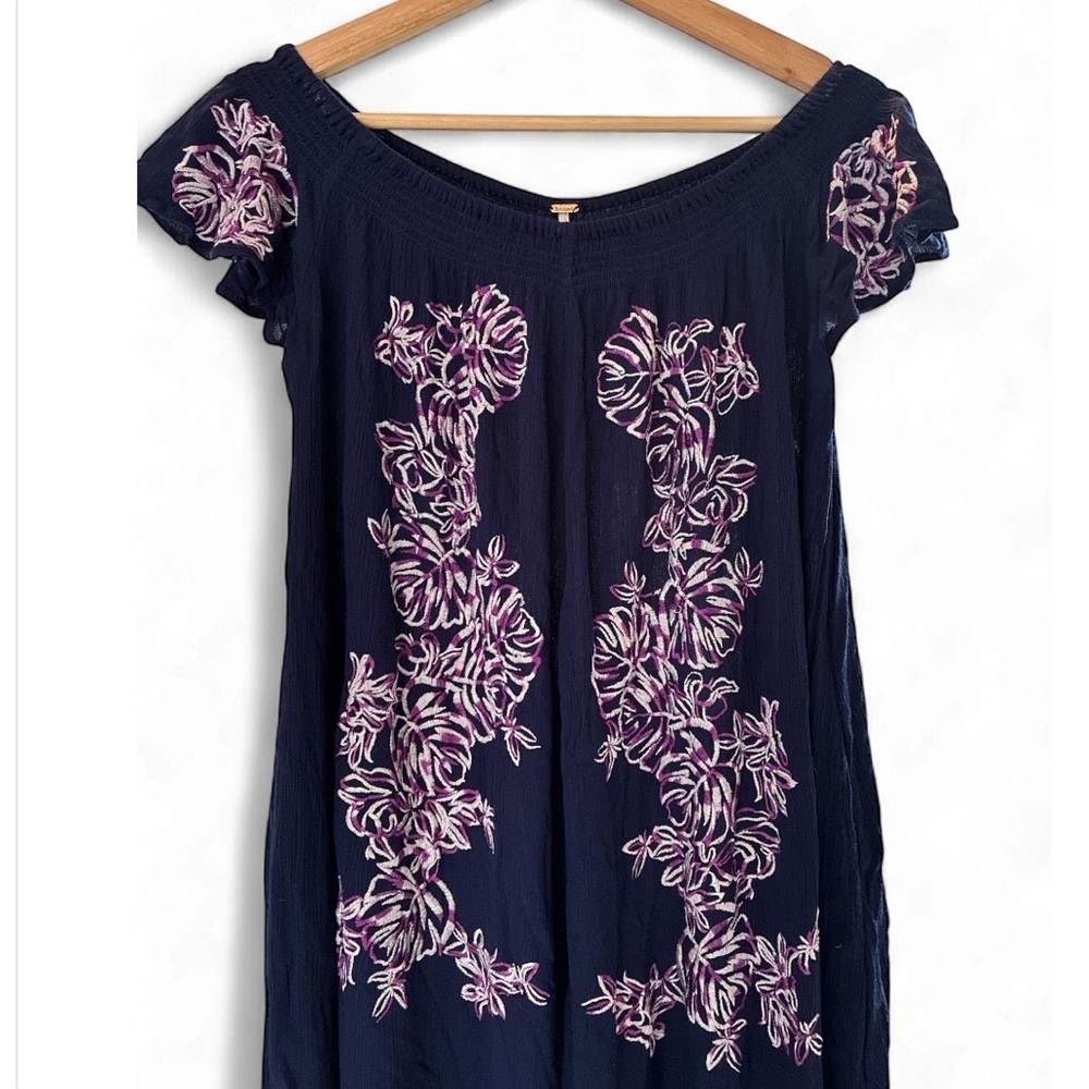FREE PEOPLE The High Road blue embroidered romper jumpsuit oversized XS - Picture 4 of 11